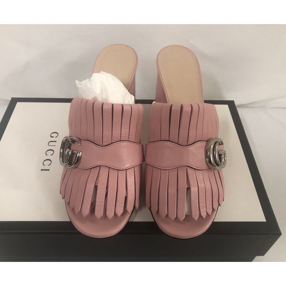 NIB Gucci Marmont GG Pink (Wild Rose) Leather 75mm Sandals 36.5EU/6.5US $860.00 - Picture 6 of 12